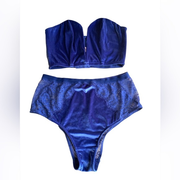 Victorias Secret LUXE Dream Angels Set Velvet StraplessBra & Cheeky Panty Blue - Picture 1 of 10